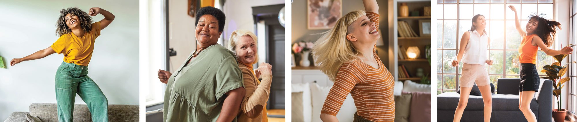 SHE RECOVERS Trauma Informed Dance signature image with a variety of women dancing at home SHE RECOVERS Trauma Informed Dance signature image with a variety of women dancing at home