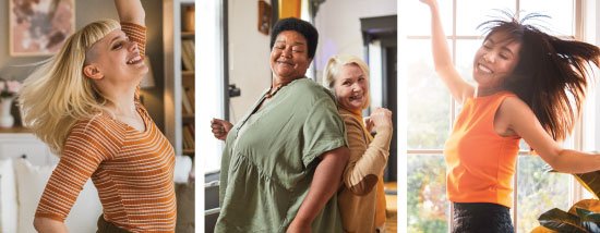 SHE RECOVERS Trauma Informed Dance signature image with a variety of women dancing at home SHE RECOVERS Trauma Informed Dance signature image with a variety of women dancing at home