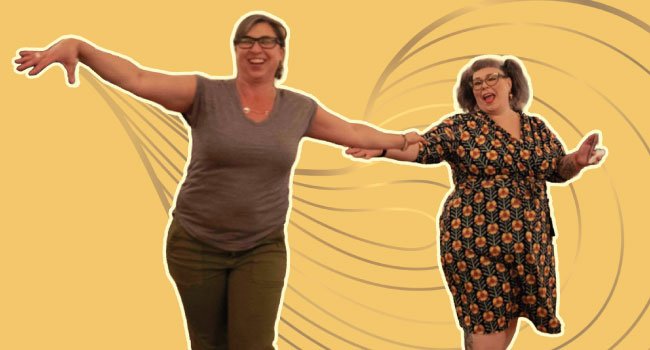 SHE RECOVERS Embodiment Studio Two dancing community members SHE RECOVERS Embodiment Studio Two dancing community members