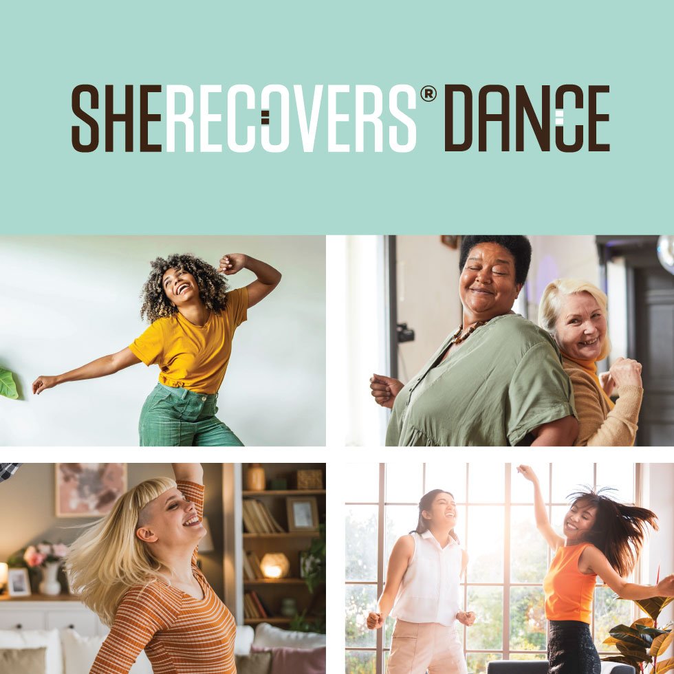 SHE RECOVERS Trauma Informed Dance signature image with a variety of women dancing at home SHE RECOVERS Trauma Informed Dance signature image with a variety of women dancing at home